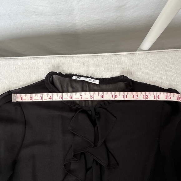 Zara (M) black dress with ruffles, chiffon, sheer, with slip. Office. Cocktail. - Picture 16 of 16